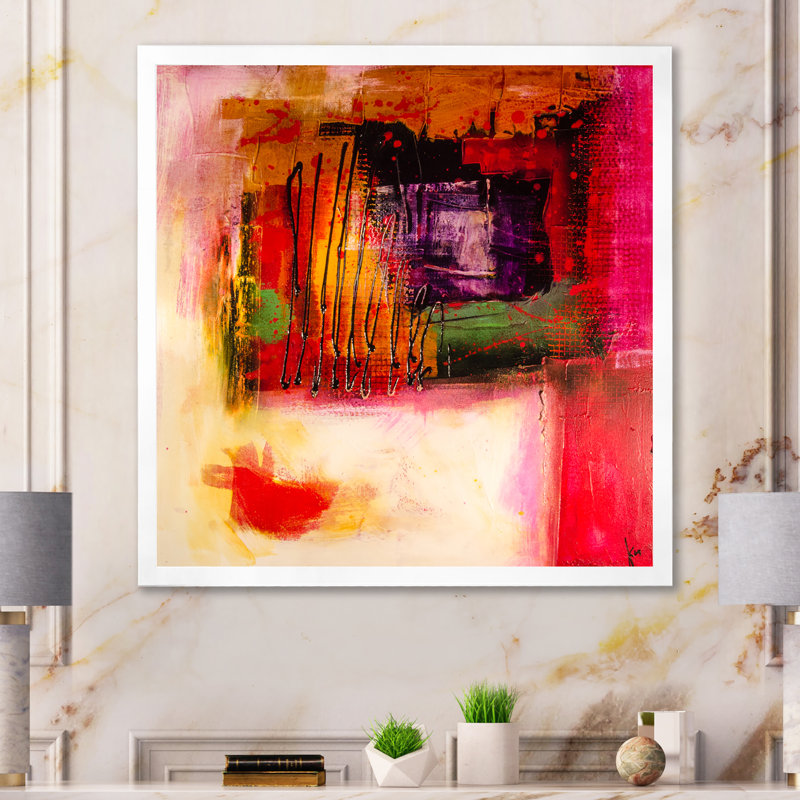 Modern Energetic Color Dance II - Modern Print, 16" H x 16" W x 1" D, White Picture Frame