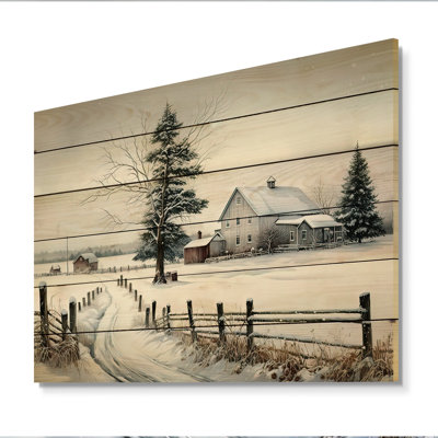Vaucluse Nebraska Farm In Winter - Unframed Print on Wood