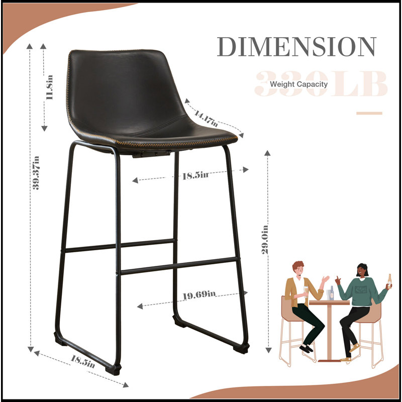 Ensemble de 2 tabourets de bar à hauteur de comptoir 30 po Sweetcrispy Leather, Noir
