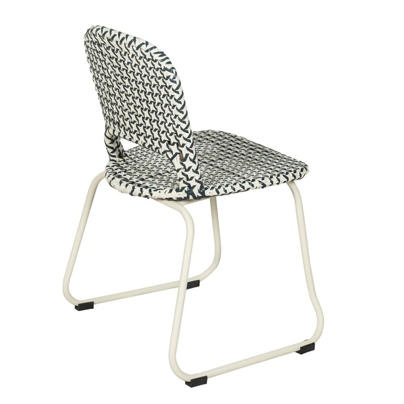 Luna Woven Rattan Outdoor Side Chair, Blue/White Seat/White Frame