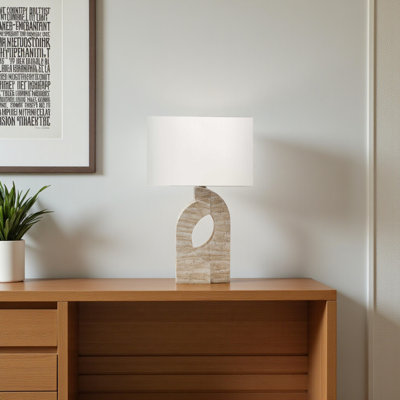 Lampe de table Rene en résine beige et abat-jour ivoire, H 27,82 po x l 16,7 po x P 8,87 po