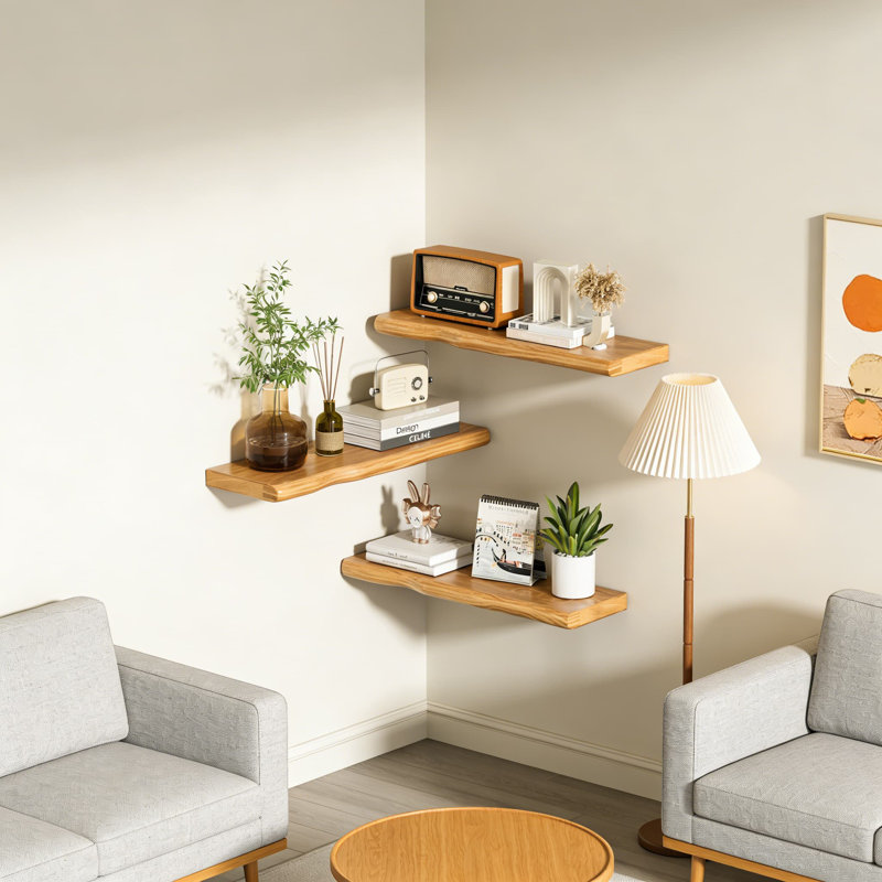 Tablettes flottantes Natural Live Edge, tablettes murales en bois de pin massif avec grain unique, décor rustique moderne pour le salon, la chambre à coucher, la cuisine, la salle de bain