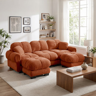 Ensemble de canapé modulaire 104 po avec 3 coussins et 2 repose-pieds en terre cuite orange 104 po