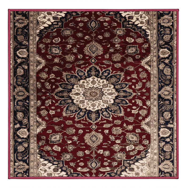 Tapis rouge persan lavable à la machine, Carré 3 pi