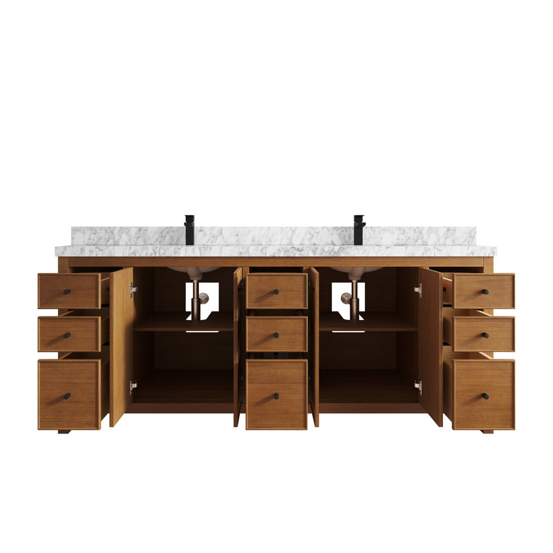 Meuble-lavabo double 84 po avec plateau en marbre Chicago Teak