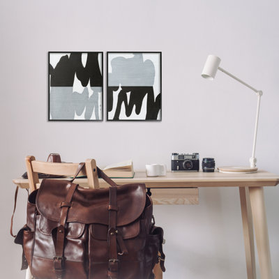 "Veiled" noir et blanc abstrait, ensemble de 2 estampes numériques encadrées par Jodi Fuchs