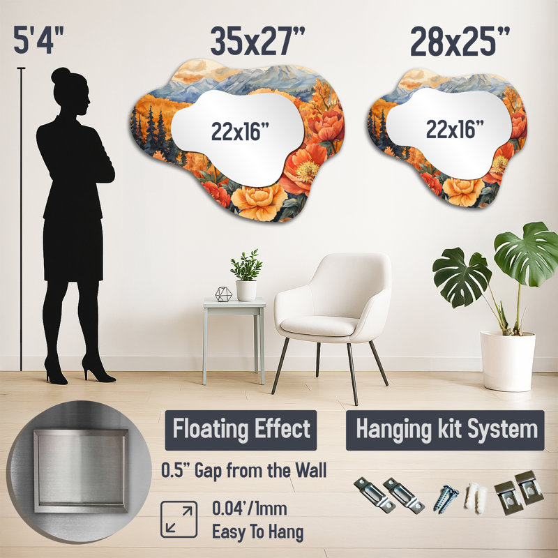 Peonies In The Autumn Mountains I - Peonies Cloud Decorative Wall Mirror, Traditional Vanity Mirror, Printed on Metal