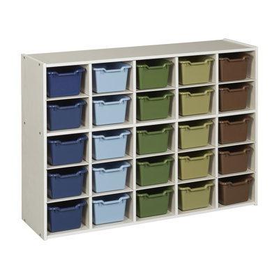 ECR4Kids Streamline 25 Cubby Tray Cabinet and 25 Scoop Front Bins, 5x5, Kids Furniture