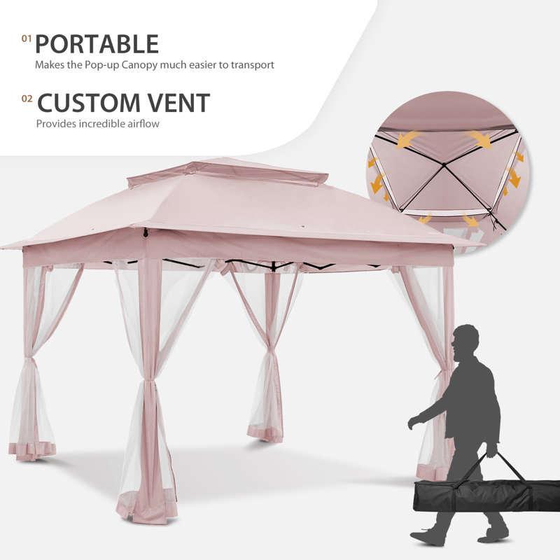 Pink Steel 11' x 11' Patio Gazebo with Mosquito Netting