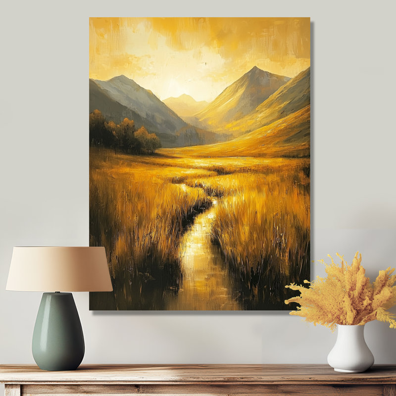 «Golden Light In The Valley - Mountains», impression murale en métal, H 32 po x l 24 po