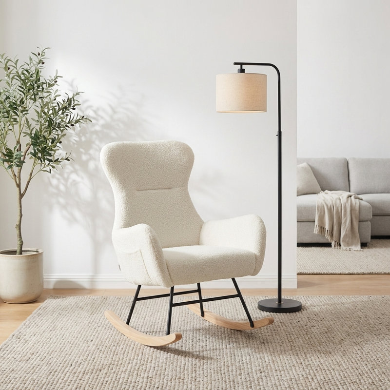 Fauteuil à bascule doux et rembourré avec structure robuste et durable, dossier haut ergonomique et accoudoirs rembourrés, supporte jusqu'à 250 lb