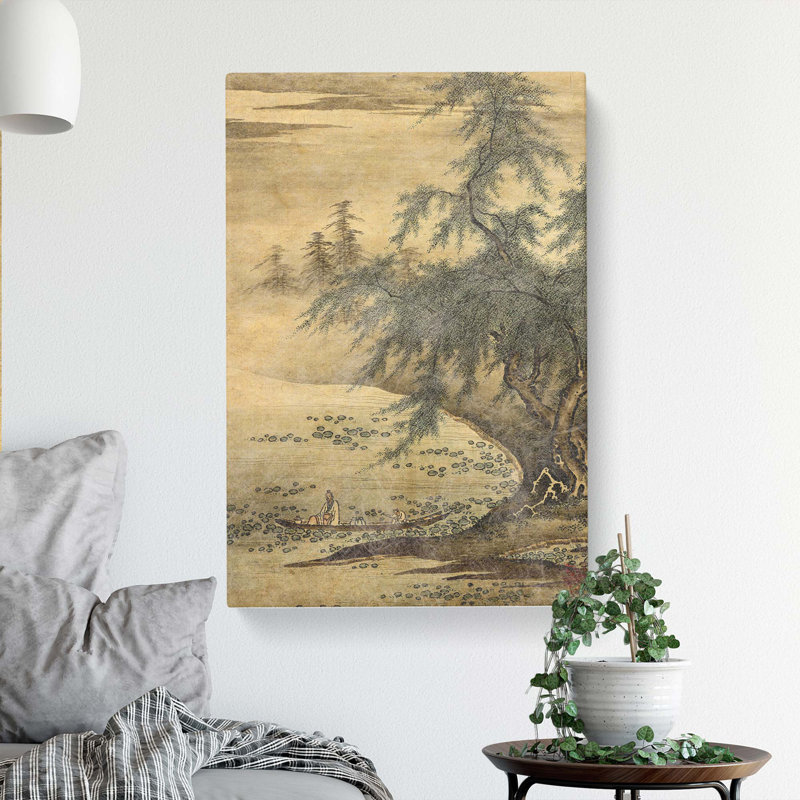 Appreciating Lotuses by Kano Masanobu - Wrapped Canvas Painting, 50cm H x 35cm W x 3cm D