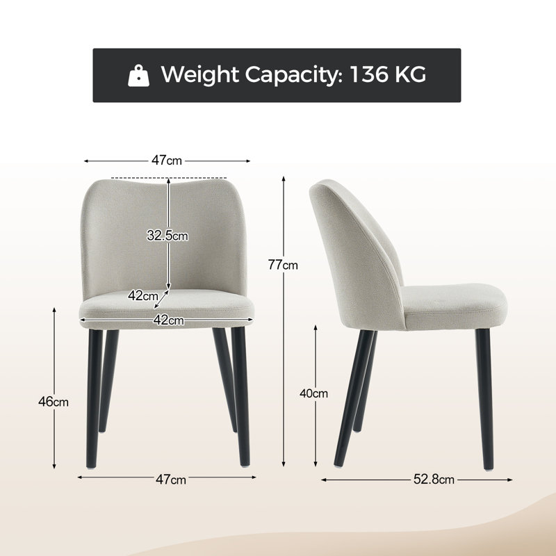Odon Mid-Century Modern Dining Chair With Solid Wooden Legs Set Of 2, Grey