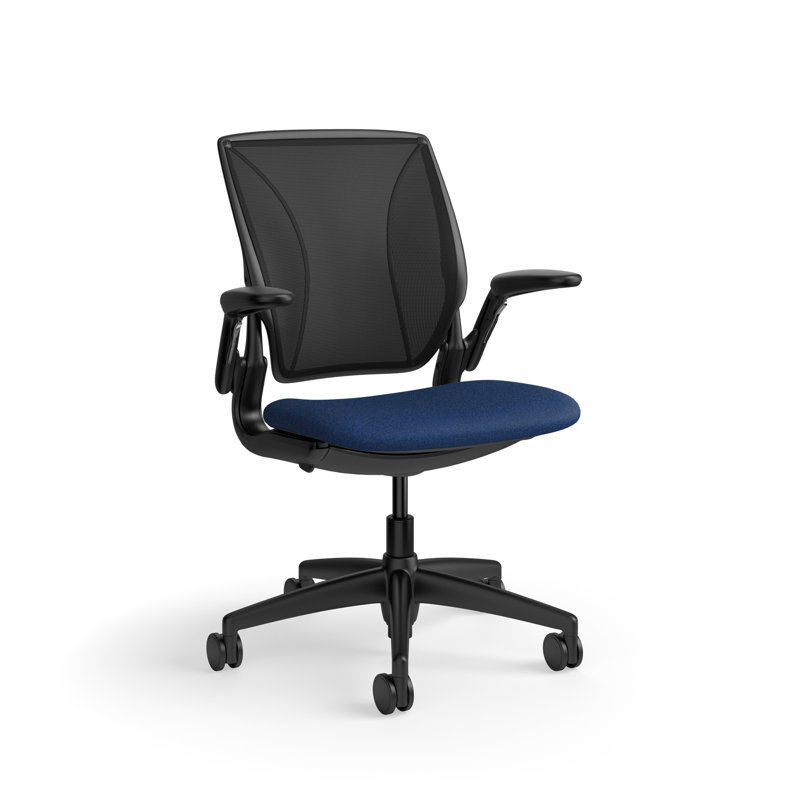 Fauteuil de travail ergonomique avec dossier en graine de coquelicot World ML World, Noir, Black Mesh, TISSU BLEU MARINE