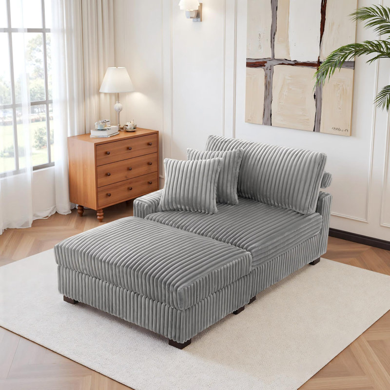 Upholstered Chaise Lounge, Left Hand Facing, Light Grey