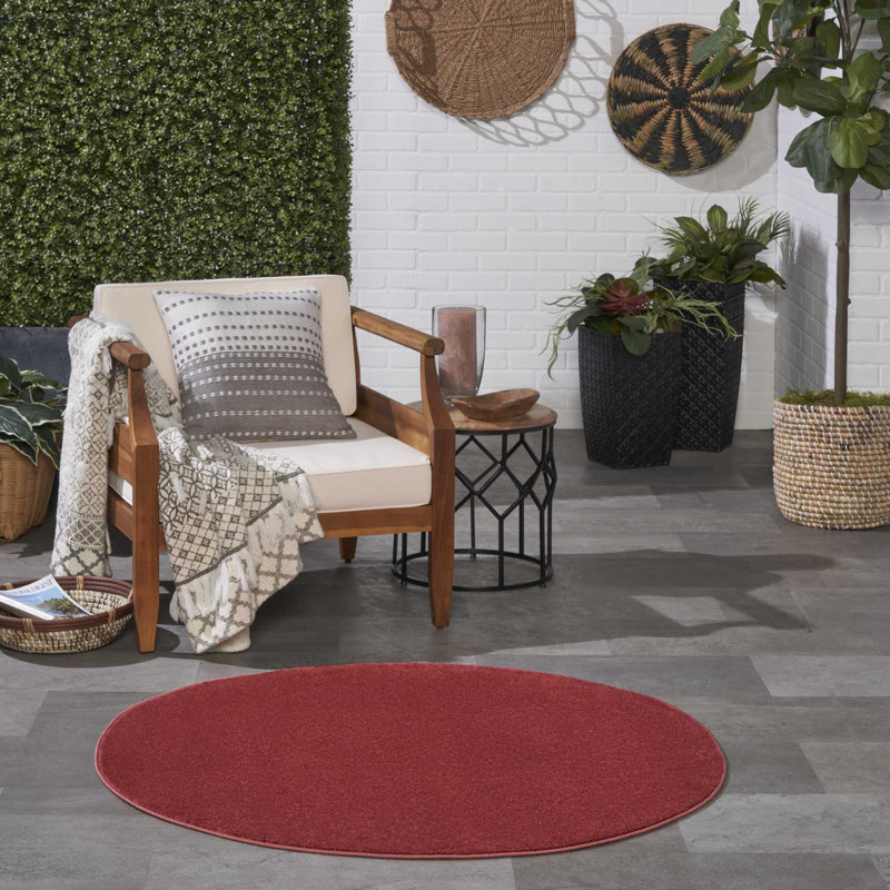 Tapis intérieur / extérieur rouge Mullican Sandy, Rond 4 pi