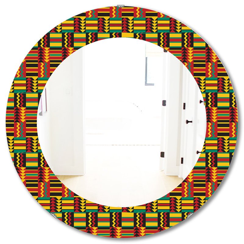 Motif africain - miroir bohémien et éclectique, H 31,5 po x l po