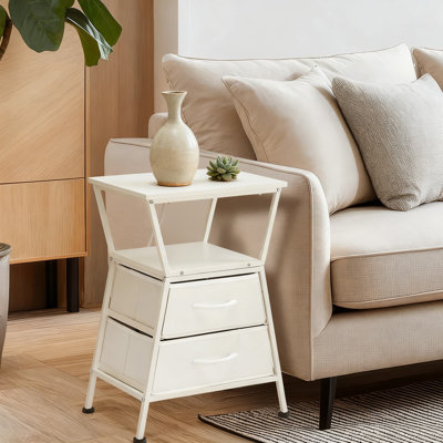 Nightstand With Charging Station, Bedside Table With Built-In USB Ports And Outlet, Fabric Drawer Storage, Modern Trapezoidal Design For Bedroom And Living Room