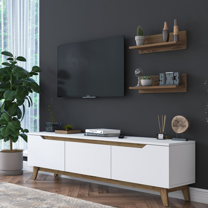 Demarcus TV Stand for TVs up to 75", White/Walnut