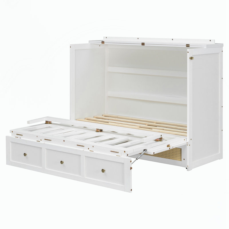 Lit escamotable double avec grands tiroirs, White