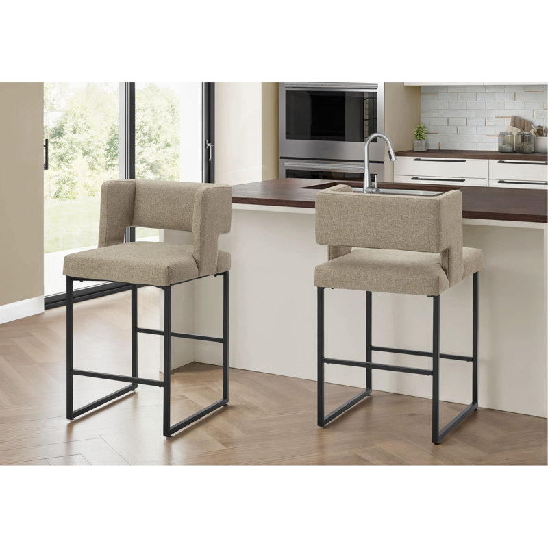 Tabouret de bar, hauteur de comptoir, ensemble de 2, cuisine, tissu, métal, contemporain, moderne, Brown, Brown