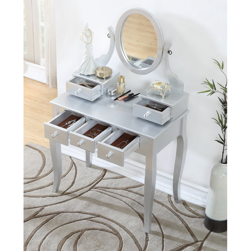 Ensemble coiffeuse et tabouret de maquillage Ashley, Argent