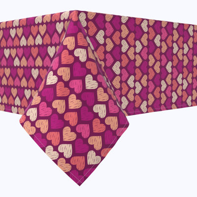 Square Tablecloth, 100% Cotton, 60X60", Stenciled Pink Hearts