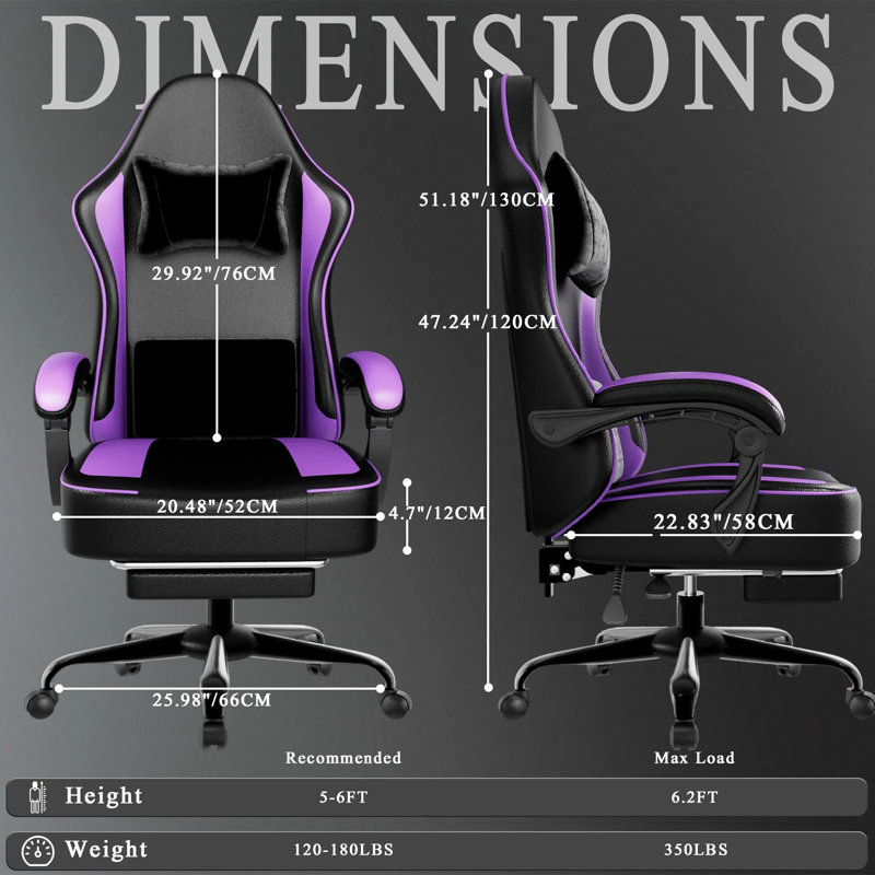 Fauteuil de jeu ergonomique avec coussin à ressorts ensachés, repose-pieds réglable, appui-tête et support lombaire - Fauteuil de bureau respirant en cuir PU pour adultes, capacité de 350 lb