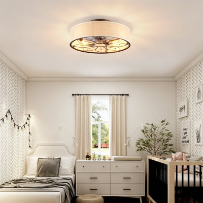 Ventilateur de plafond 20 pouces en tissu de style campagnard avec télécommande pour salon, chambre à coucher et cuisine - NON INCLUS