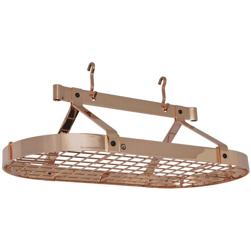 Premier USA Handcrafted Gourmet 3 ft Classic Oval Hanging Pot Rack, 22" H x 36.5" W x 17" D, Stainless Steel