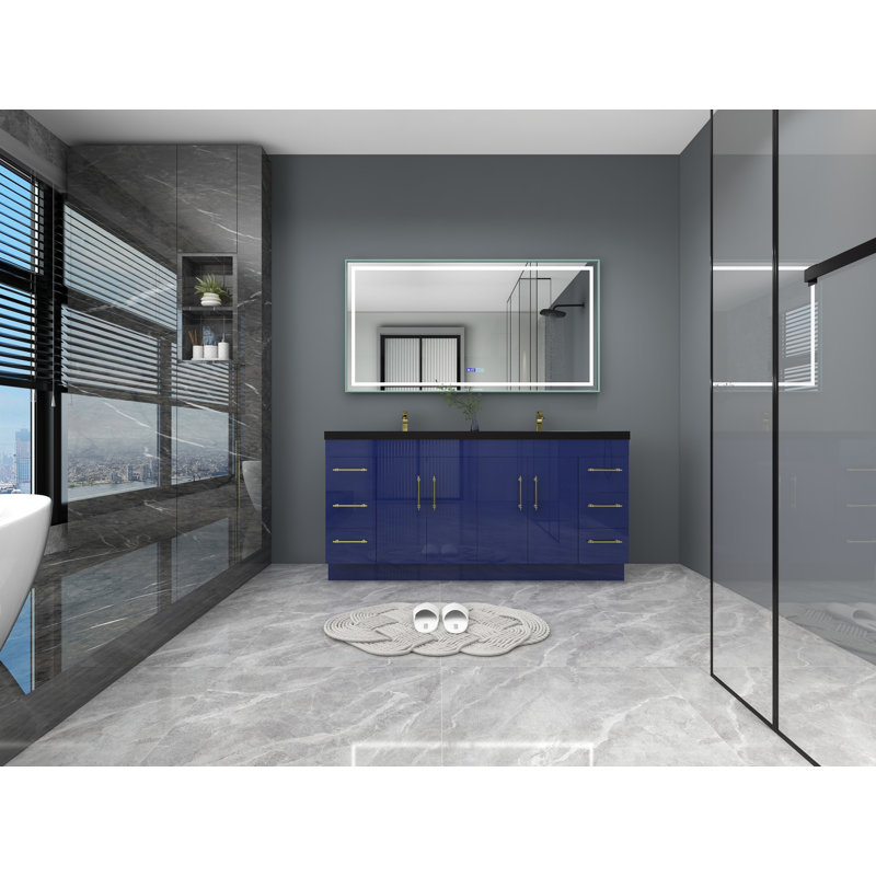 Ensemble de meuble-lavabo double 72 po Campman, Or mat, Bleu nuit brillant