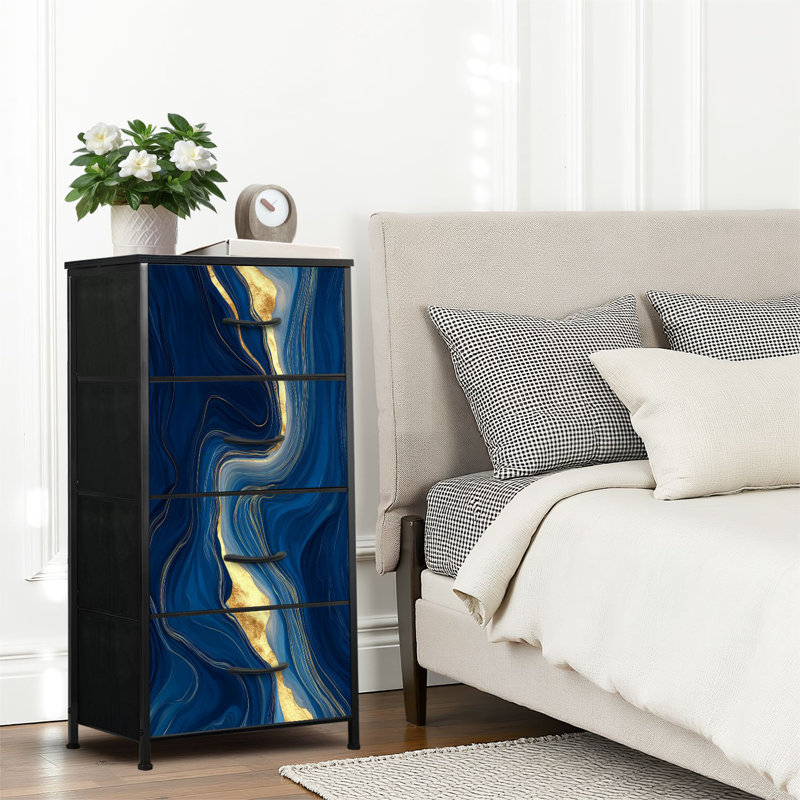 4 Drawer Dresser for Bedroom, Narrow Chest of Drawers, Wooden Top and Study Iron Frame 18"x37.5"-(WxH)