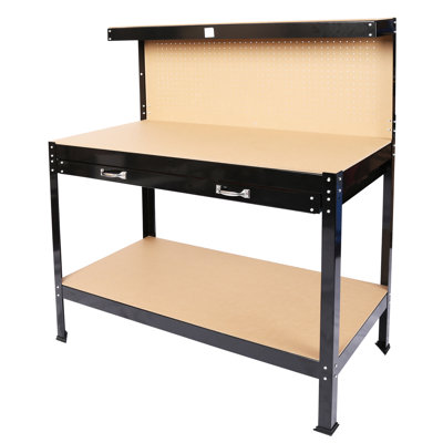 Établi 115 cm, capacité de charge de 300 lb, acier noir, panneau, imperméable et rouille - fabrication en milieu de travail