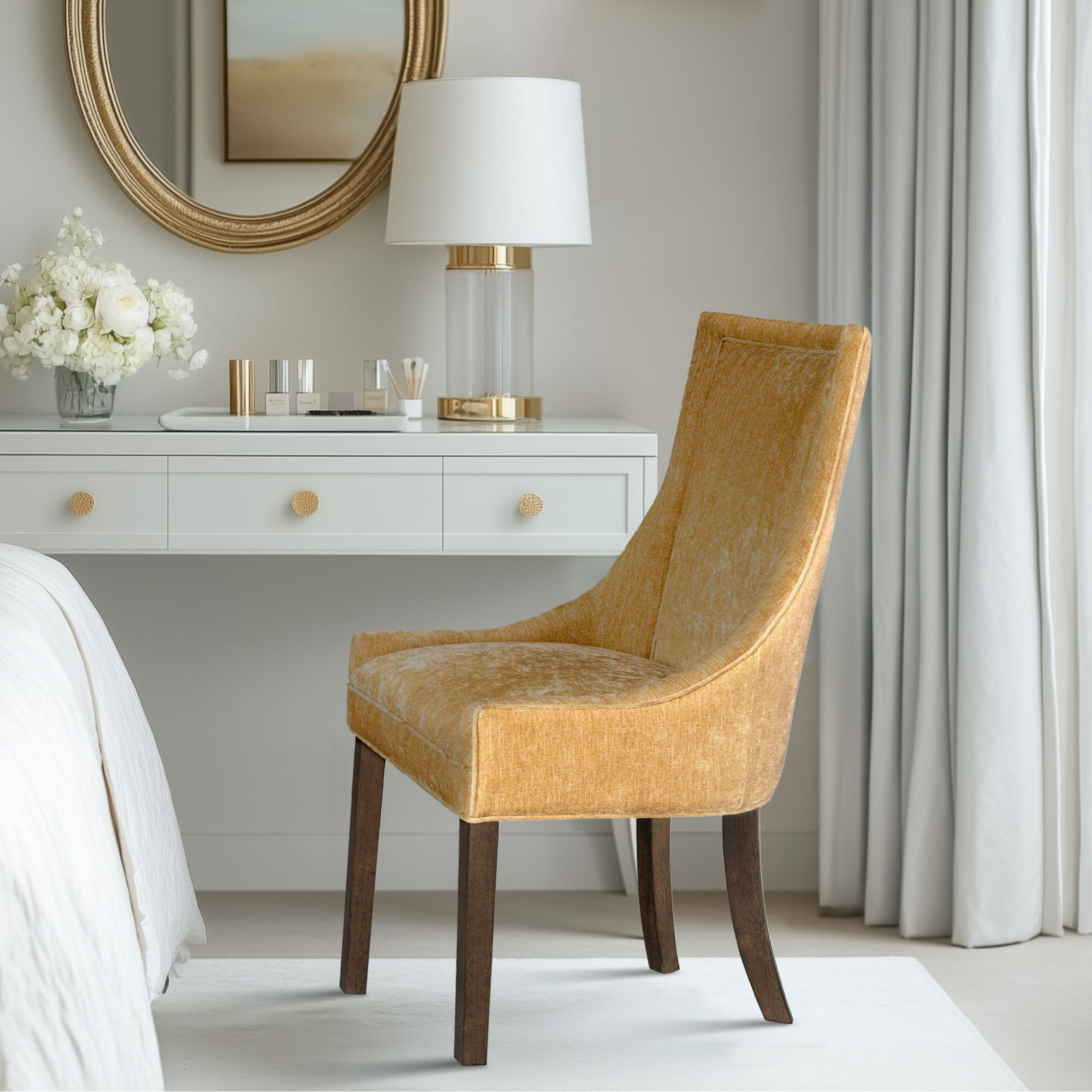 Ultra Velvet Dining Armchair, Gold Chenille