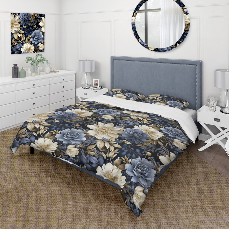 Ensemble de housse de couette Midnight Symphony Moody - Floral, Housse de couette pour très grand lit et 2 très
