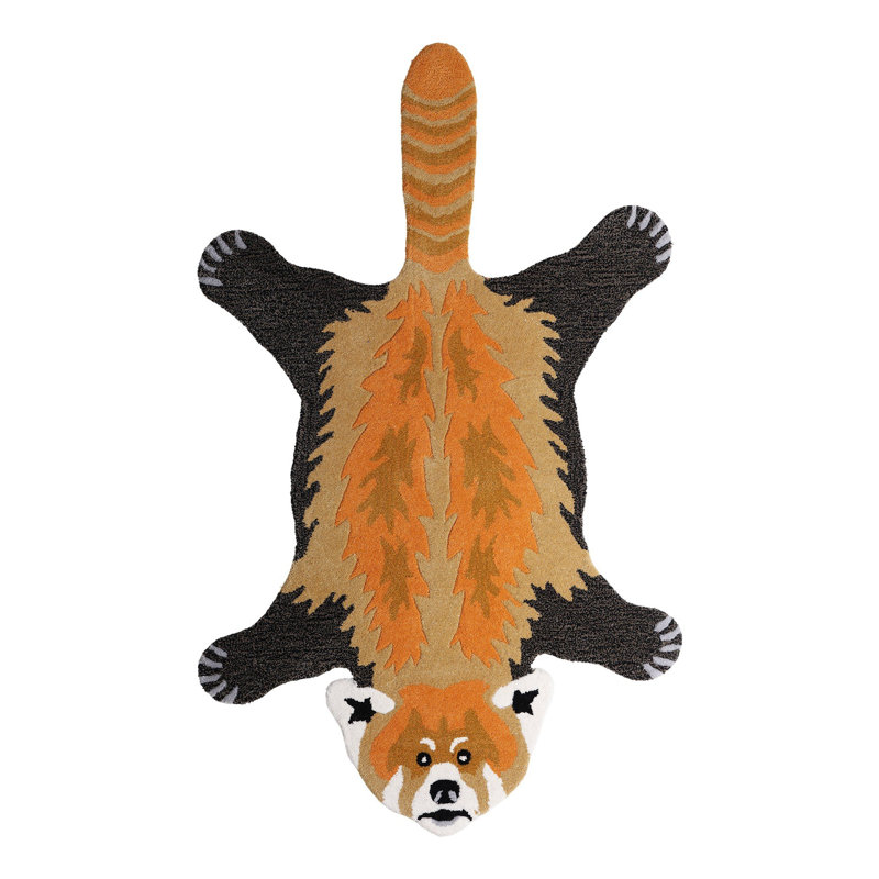 Exotic India Yogic Asana Mat Handcrafted Tufted Red-Panda Shaped | Wool And Cotton Floor Spread Non-Slip Mat | Sweat-Absorbent Surface Carpet Rug For Home & Office
