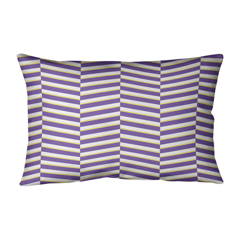 Coussin lombaire à rayures fracturées, H 14 po x l 20 po, Mauve/jaune, Duvet / Plumes