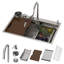 Évier de cuisine encastré circulaire 33 po x 22 po, évier de cuisine cascade avec robinet, évier simple en acier inoxydable avec station de travail moderne, 33 po x 22 po x 10 po, argent brossé-123414345-123414348