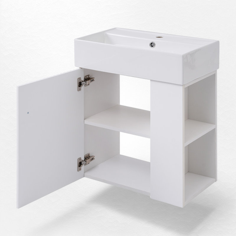 Lynice 21.6'' Floating Single Bathroom Vanity with Top, White, Gold