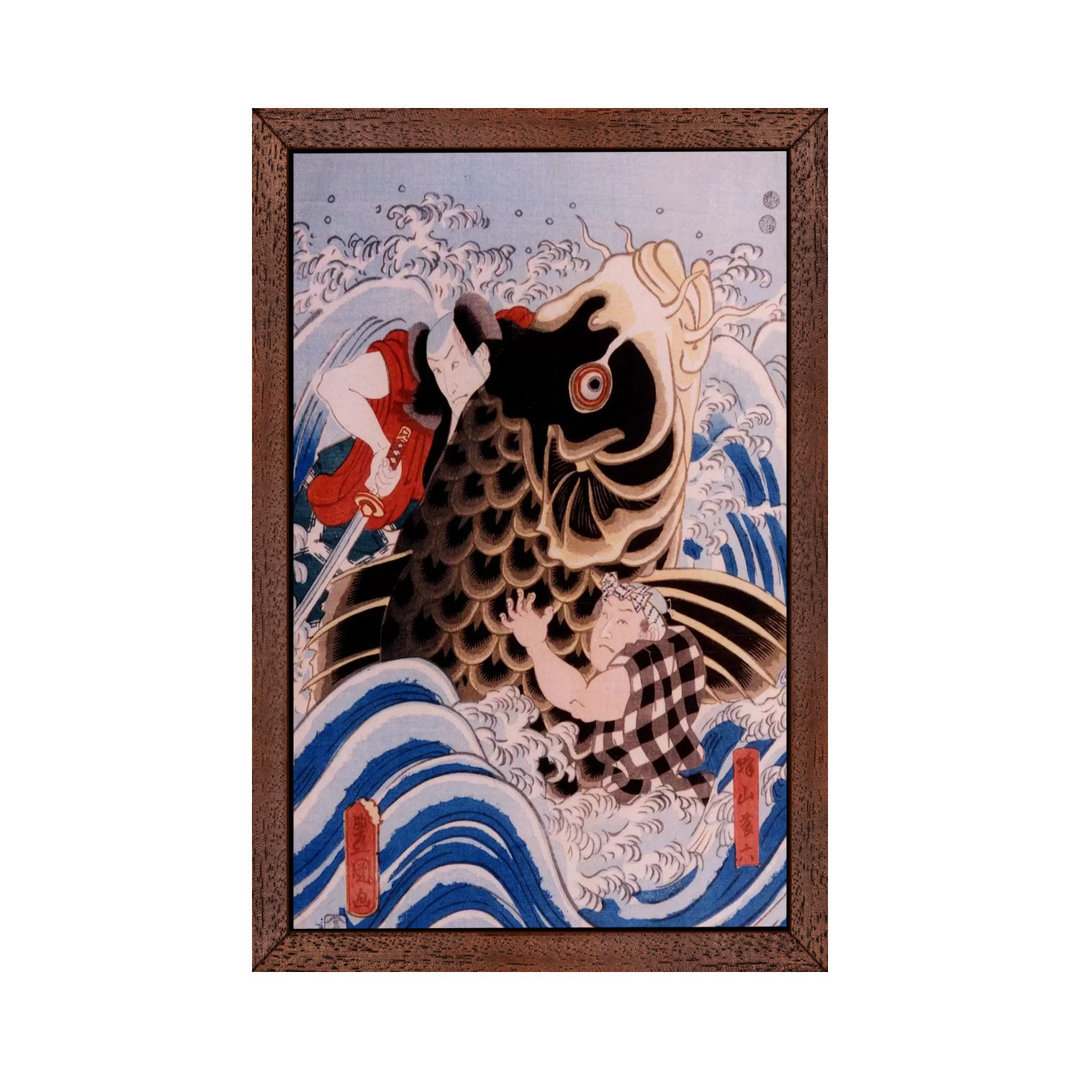 Samurai Wrestling Giant Koi Carp - Painting on Canvas