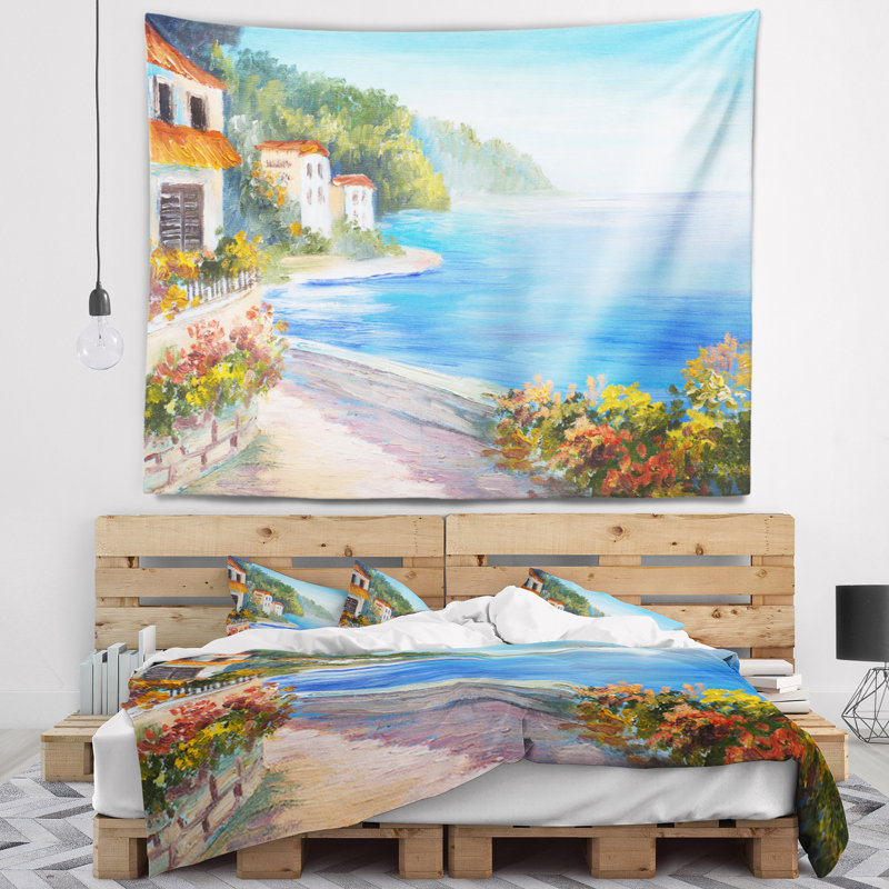 Maison près de la tapisserie de la mer bleue, H 50 po x l 60 po
