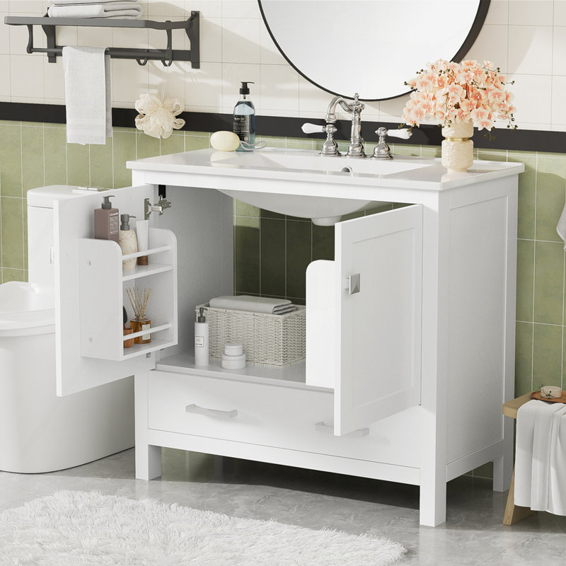 Meuble-lavabo 36 po avec lavabo en céramique, Blanc
