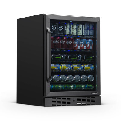 Newair 24" Built-in 177 Can Black Stainless Steel Beverage Fridge with Precision Temperature