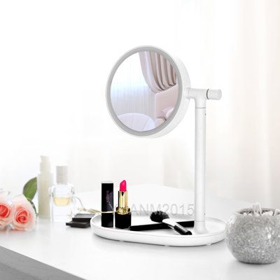 Miroir de maquillage avec plateau lumineux à DEL et plateau de maquillage portable rotatif blanc