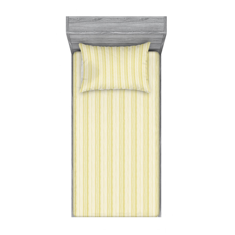 Microfiber Striped Sheet Set, Twin XL Sheet Set + Fitted Sheet + 1 Pillowcase, Pale Yellow
