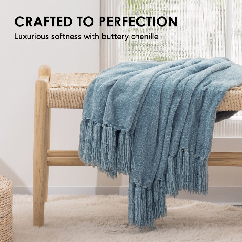 Soft Chenille Throw Blanket, 60" L x 50" W, Cloud Blue
