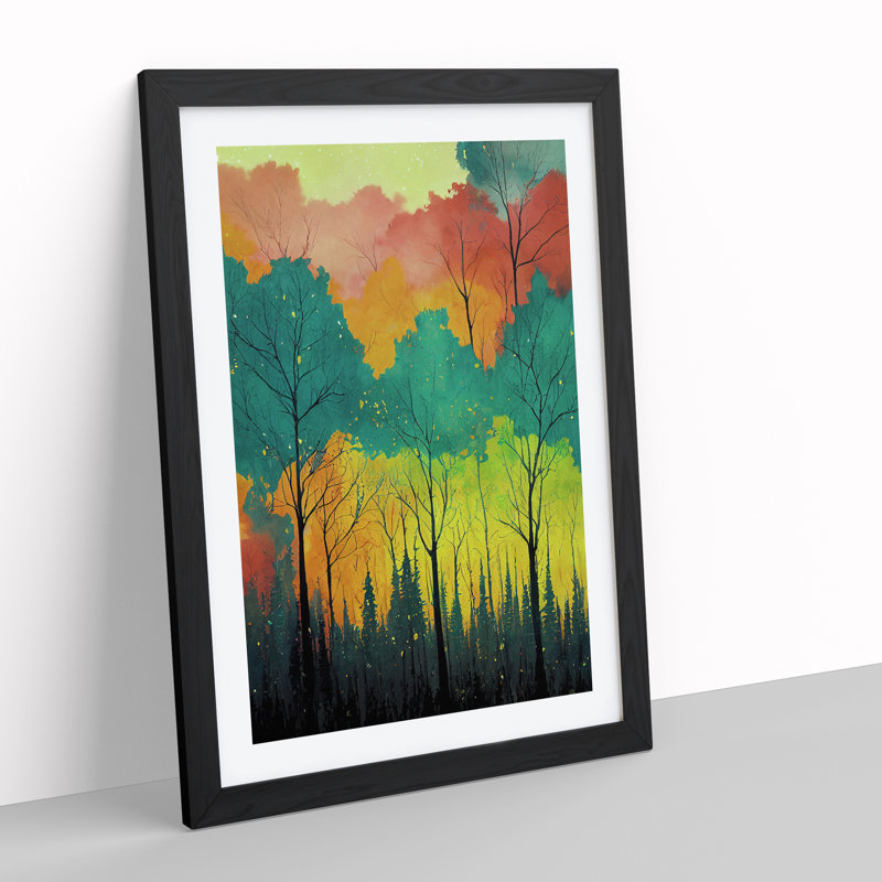 XV1022-4111X Splashed Paint Forest No.3 - Single Picture Frame Painting, 64cm H x 46cm W x 2cm D, Black