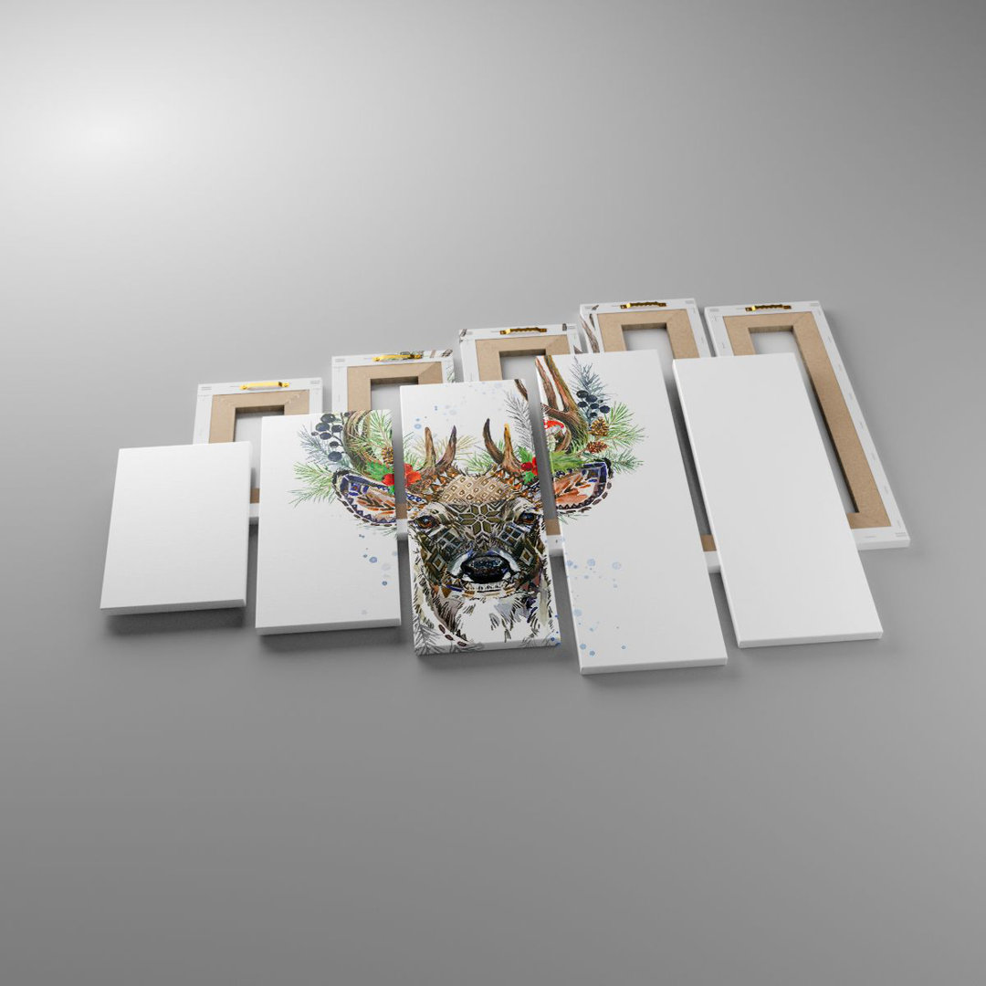 5-tlg. Leinwandbilder-Set Surrealism Deer Boho