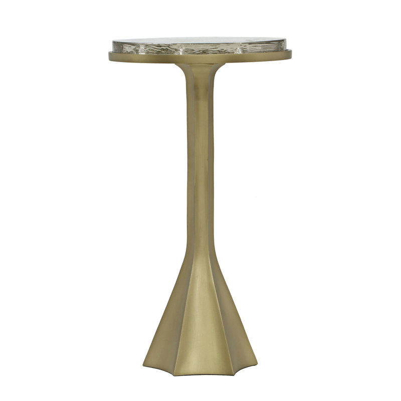 Gold Round Metal and Glass Side Table