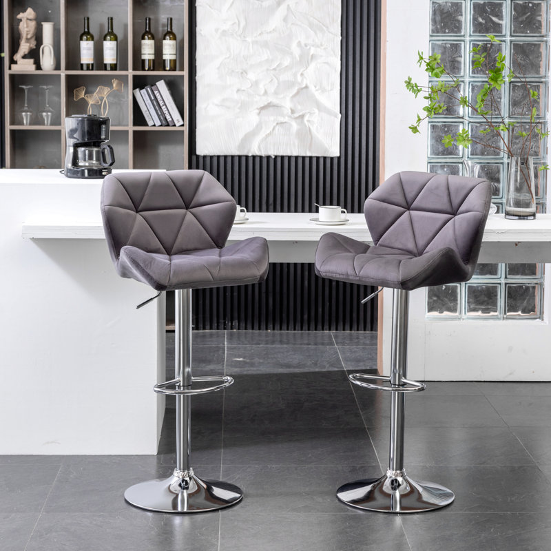 Tabouret de bar Breni Velvet Diamond, Gris